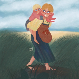 Дети, бегущие от грозы