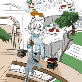 Скетч персонажа и фона