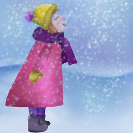 Девочка ловит снег