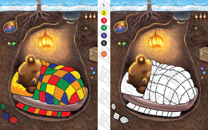 Раскраска по номерам. Медвежонок.