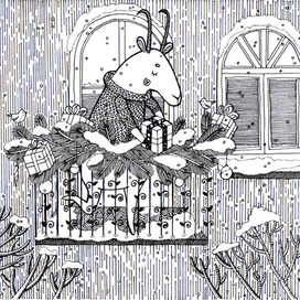 Новогодняя коза на балконе