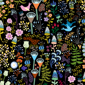 паттерн из цветов на черном фоне 