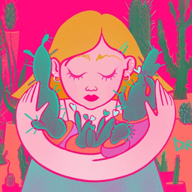 Девчуля с кактусами