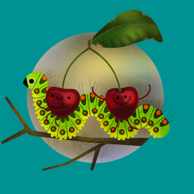 Гусеница и вишенки