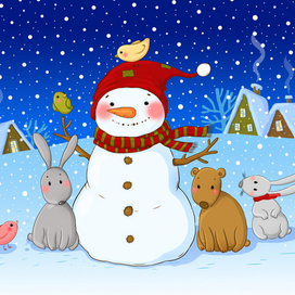 Новогодняя открытка. Снеговик.