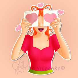 Стикер "Глаза-сердечки"