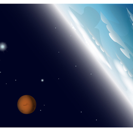 Голубая и оранжевая планеты в Космосе.