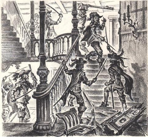 Иллюстрация к книге Конан-Дойла ИЗГНАННИКИ. Стычка в гостинице