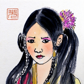 Рисунок девочки в стиле Суми-е