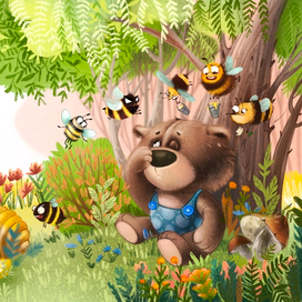 Иллюстрации к стихам Инны Невской "Пушистые почемучки" стих  "Медвежонок и мёд"