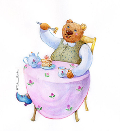 Мишка пробует торт