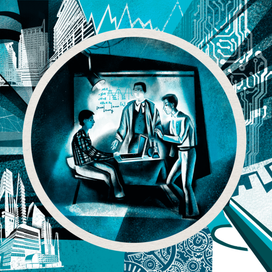 "Ученые" - плакат в советском стиле.