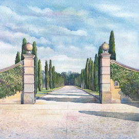 Вилла Il Borro. Тоскана. Иллюстрация для свадебного приглашения.