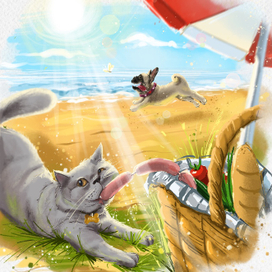 Иллюстрация к челленжду «Счастливые питомцы» 2022, тема «в отпуске» #happypetsweek2022 #happypetsweek