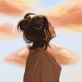 Девушка смотрит на облака