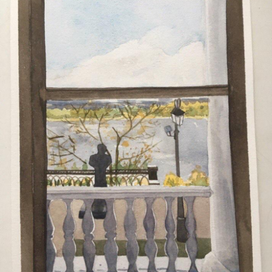 Городской пейзаж акварелью