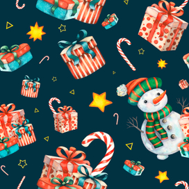 Новогодний акварельный паттерн | Упаковочная бумага