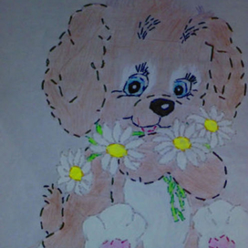 Щенок с ромашками