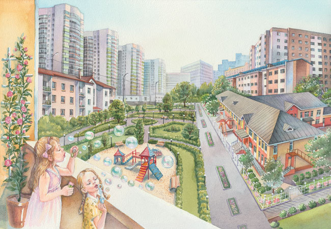 Мыльные пузыри. Иллюстрация для строительной компании