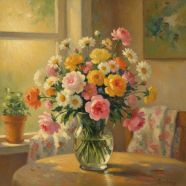Цветы в вазе в стиле Ренуара