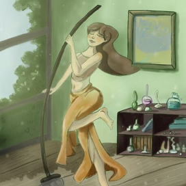 Кружась с веником  по комнате, я чувствовала себя ундиной в полночном водопаде.