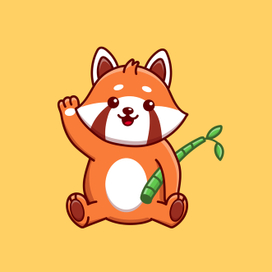 Cute cartoon red panda with bamboo