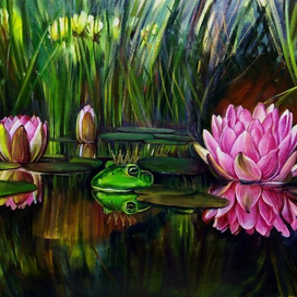 Пруд с нимфеями или царевна лягушка 2016г. холст - масло 50Х70