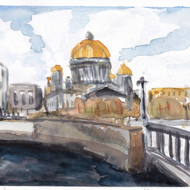 Пейзаж Санкт-Петербурга акварелью