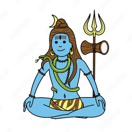 Индийский Бог Шива с тризубцем и змеёй на шее.