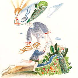 Иллюстрация к стихотворению А.Орловой "Я бегу по берегу к маме"
