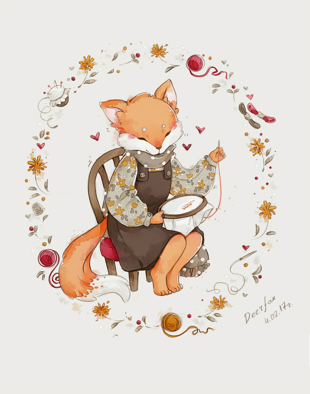 Лисичка-вышивальщица