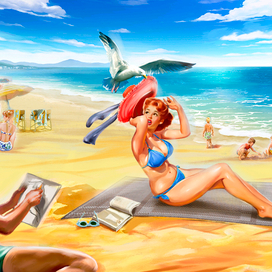 в стиле пин-ап для календаря, реклама ковров