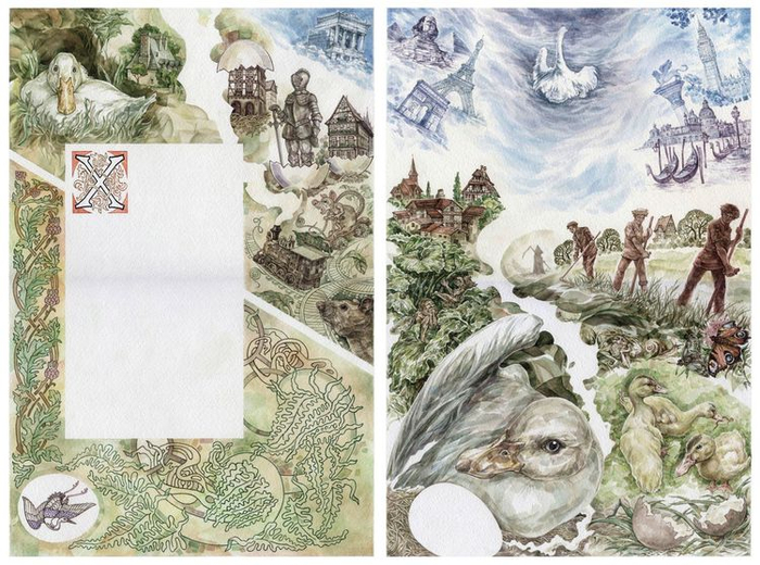 Ханс К. Андерсен "Гадкий Утёнок" (разварот на 2-3 страницу)