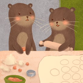 Выдры лепят пельмени