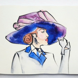 Роза. Иллюстрация. Девушка в шляпе.