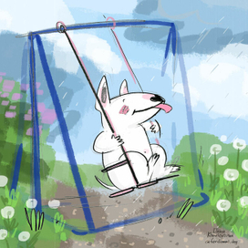 Качели бультерьер дождик