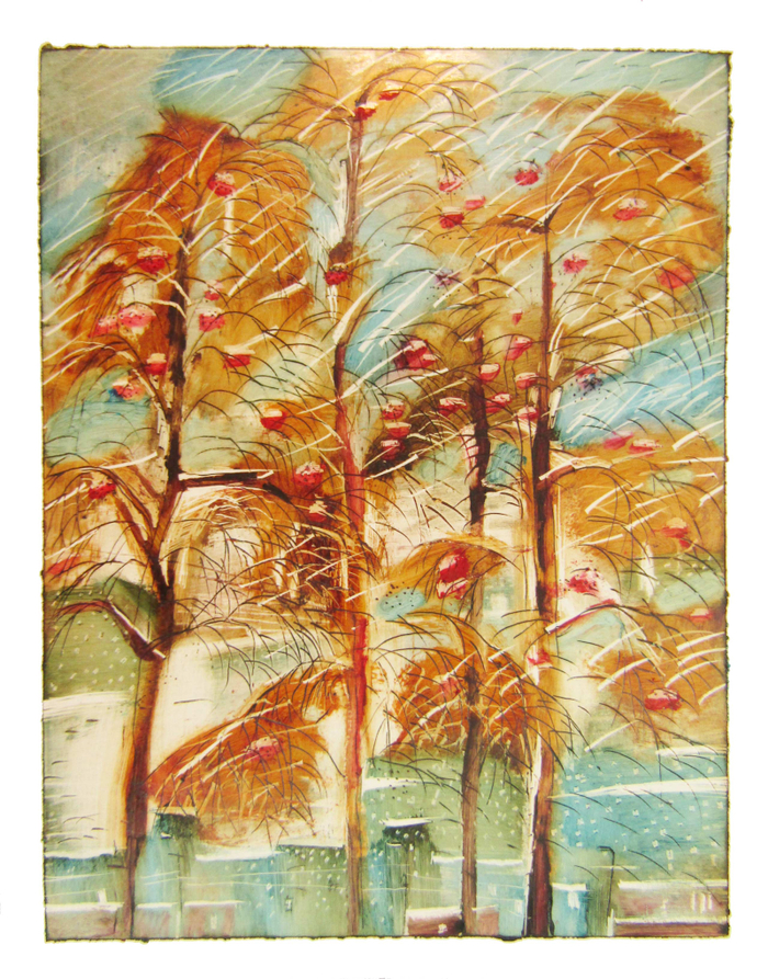 3. Иллюстрация к книге стихов Е. Леоновой Бессонница. 2016, масло, мел. картон 12,5х16