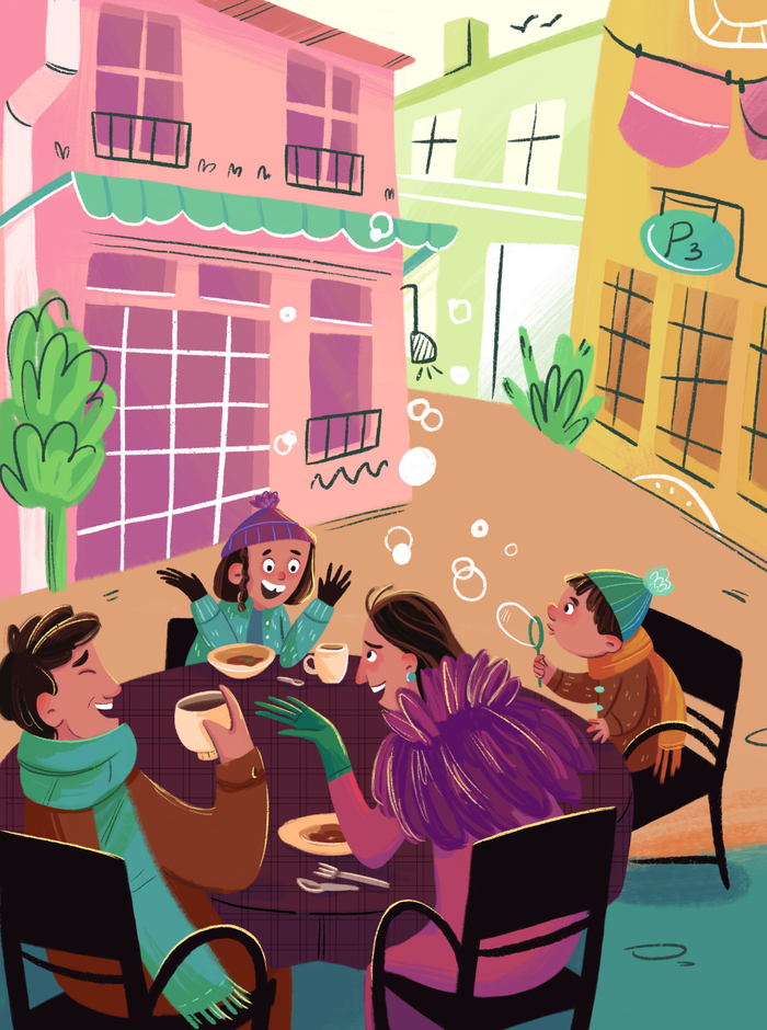 Семья в кафе 