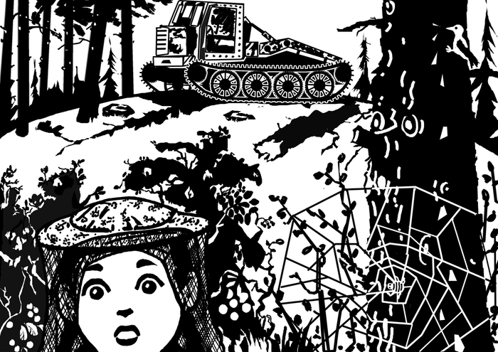 Трактор, тайга и небо