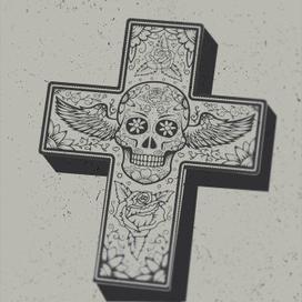 Крест с крылатым черепом.