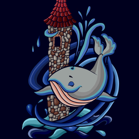 Кит охраняющий башню в океане