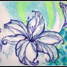 Лилии, живопись на шелке