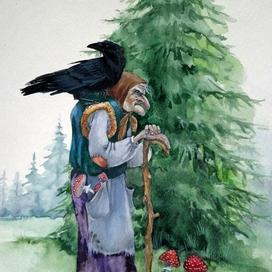 Баба-яга и ворон.