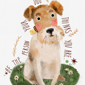 Открытка с собакой диджитал акварель