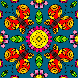 патерн с бабочками на сложном синем фоне