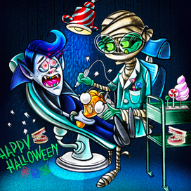 Иллюстрация для марафона. Сладкая мумия-стоматолог для вампиров)