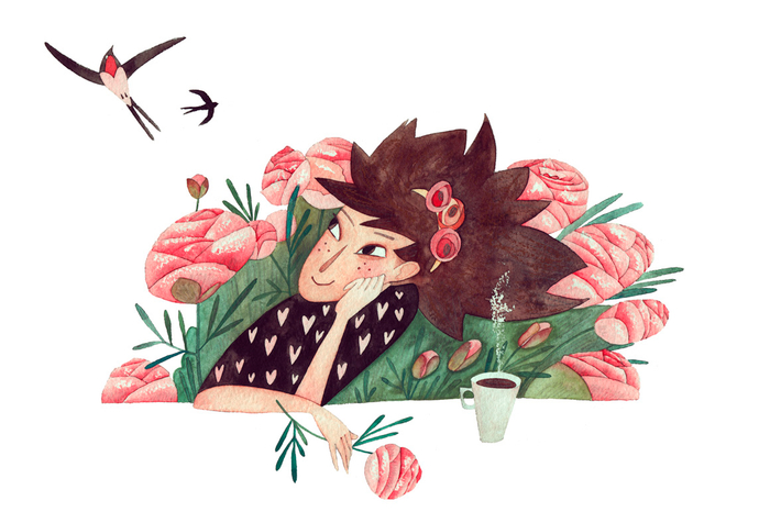 Девушка с пионами