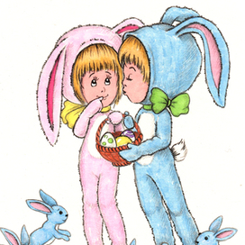 Пасхальные зайцы (открытка)