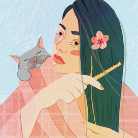 девочка с котенком