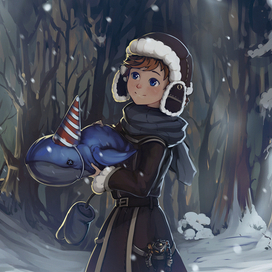 Зимний лес и мальчик